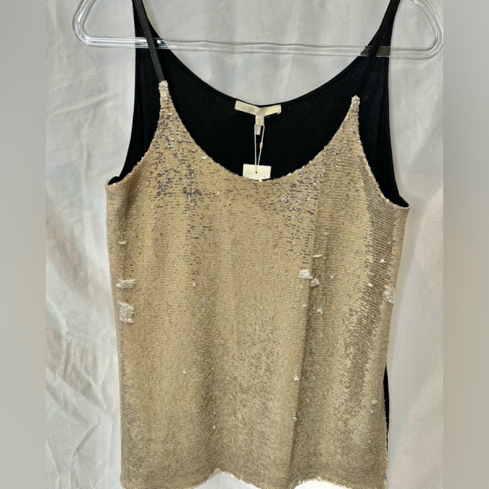 Maje Black and Gold Sequin Camisole Top